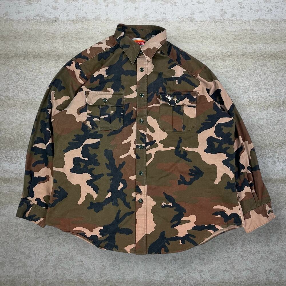 Vintage 90s Winchester Button Up Shirt Mens XL Hunting Camo Long Sleeve Woodland
